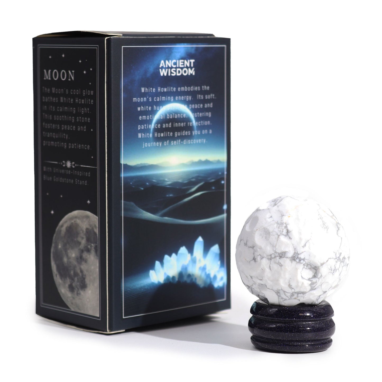 White Howlite Planet on a Sola Goldstone Stand (MOON) | Auro & Co