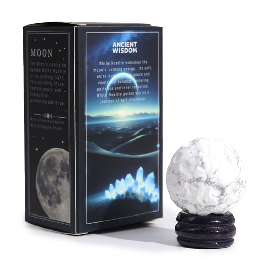 White Howlite Planet on a Sola Goldstone Stand (MOON) | Auro & Co