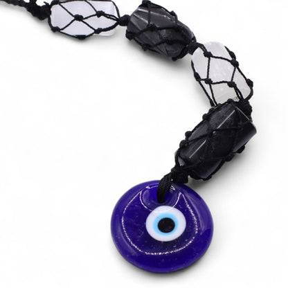 Hanging Stone Pendant - Black Torrmaline & Selonite Tumble- Evil Eye – detail view