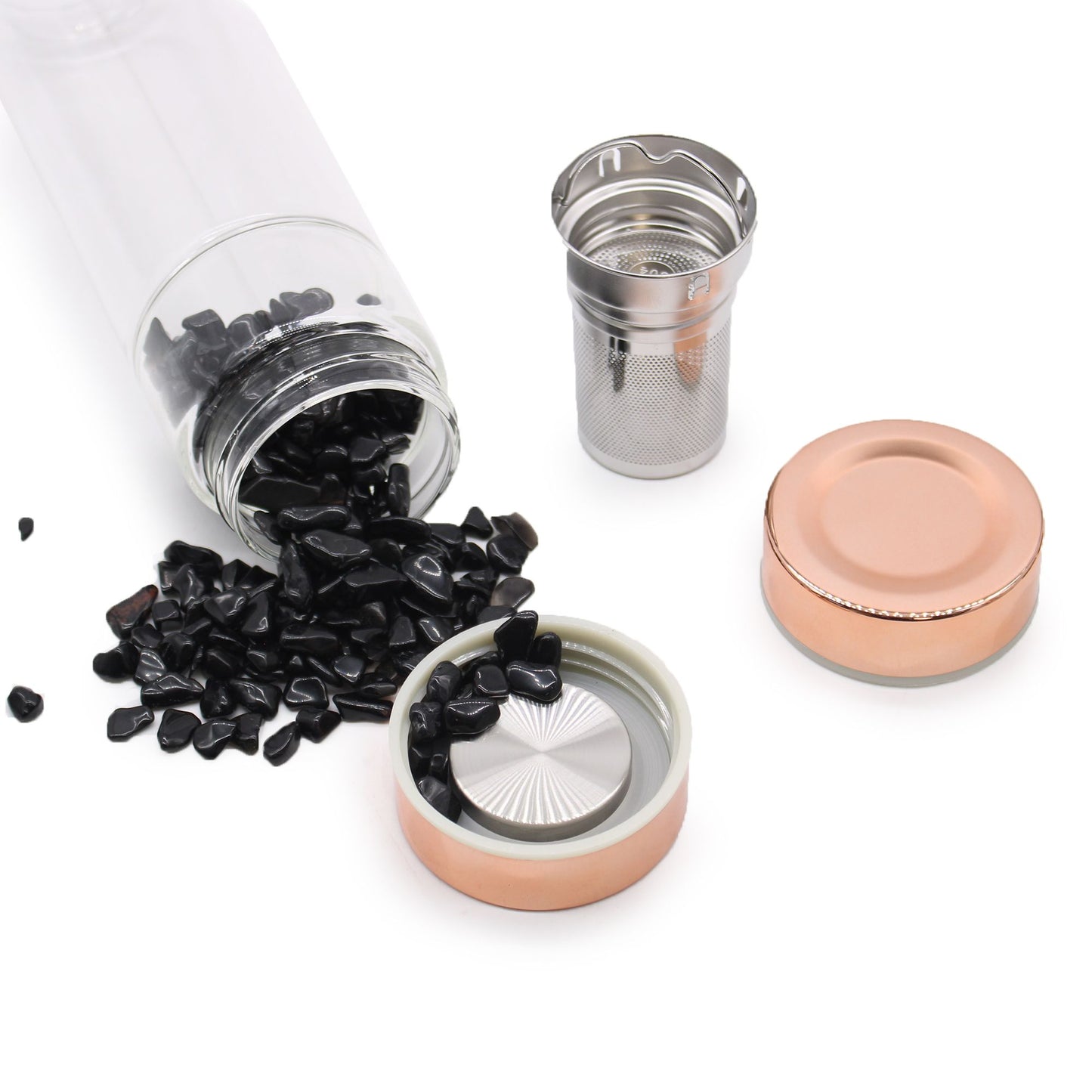 Crystal Glass Tea Infuser Bottle - Rose Gold - Onyx – product image 5