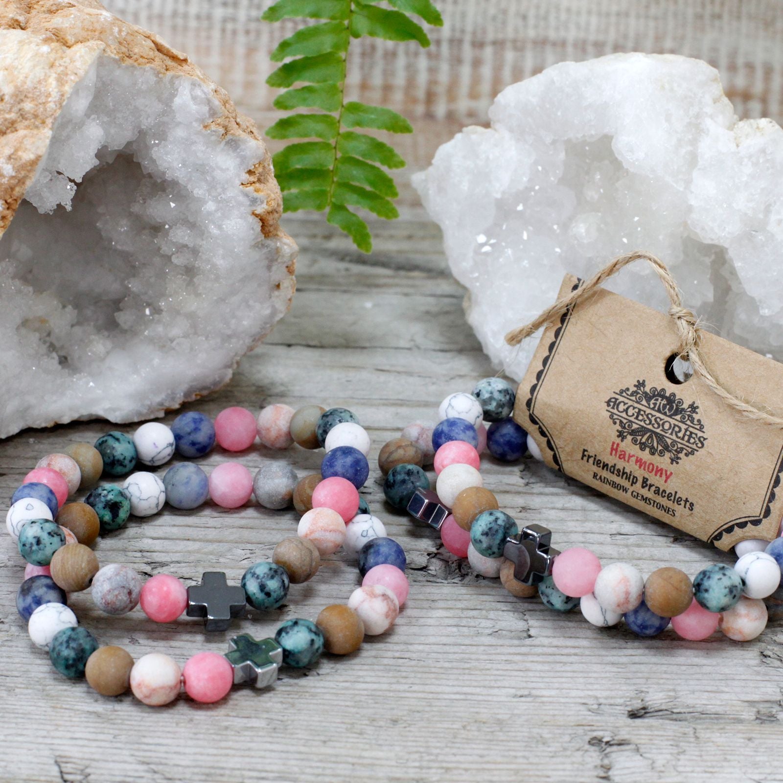 Set of 2 Gemstones Friendship Bracelets - Harmony - Rainbow Gemstones – packaging