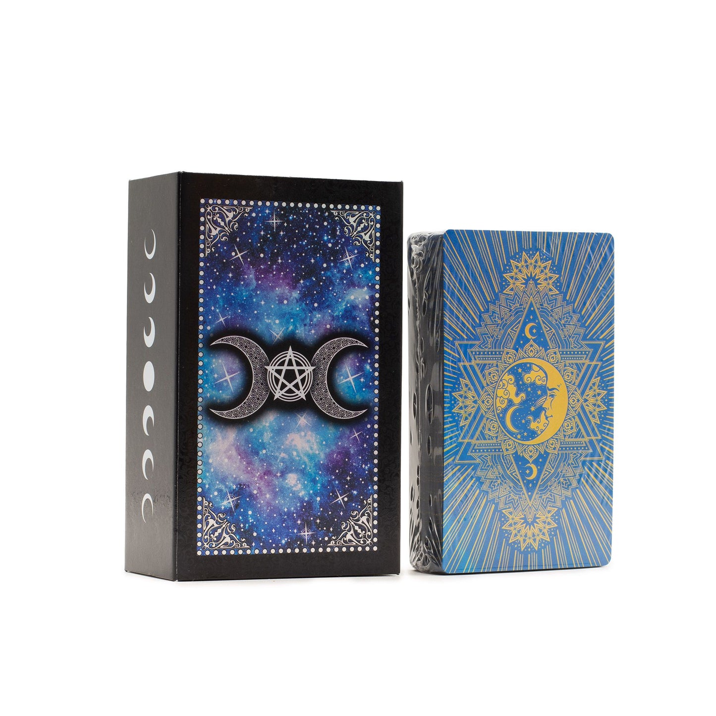 Blue Foil Tarot Card Set - Moon Face - with booklet – packaging