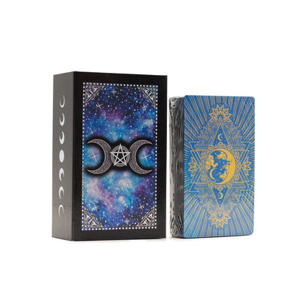 Blue Foil Tarot Card Set - Moon Face - with booklet – packaging