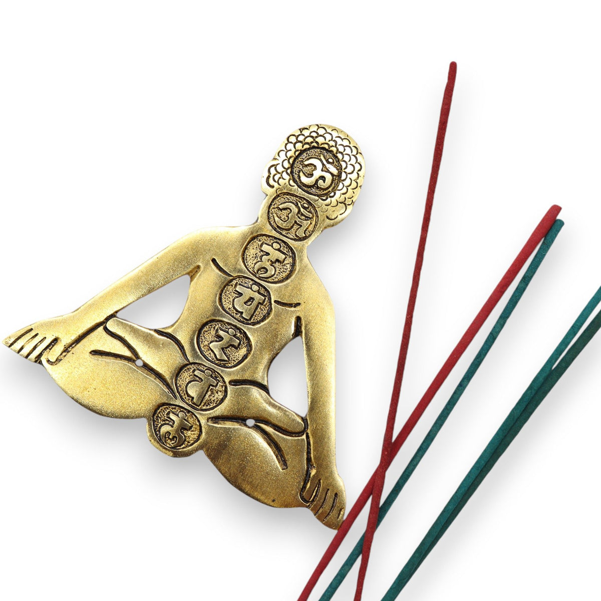 Seven Chakra Yoga Incense Holder, Gold Aluminium, 12cm
