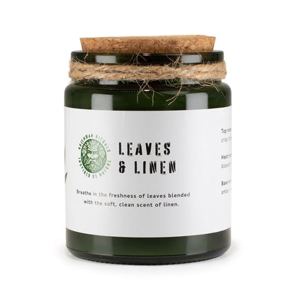 Greenman Woodwick Soy Candle - Leaves & Linen | Auro & Co