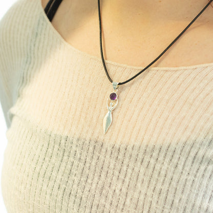 Indian Devotional Pendant - Silver Plated (45cm Cord)- Goddess Amethyst – detail view