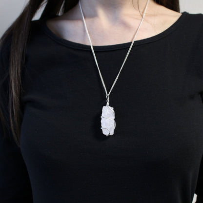 Cascade Wrapped Gemstone Necklace - Rough Opalite – detail view