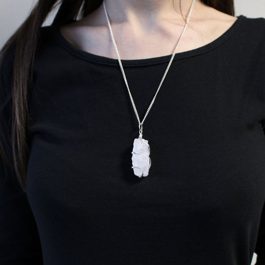 Cascade Wrapped Gemstone Necklace - Rough Opalite – detail view