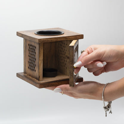 Buddha Mango Wood Box Oil Burner, Large