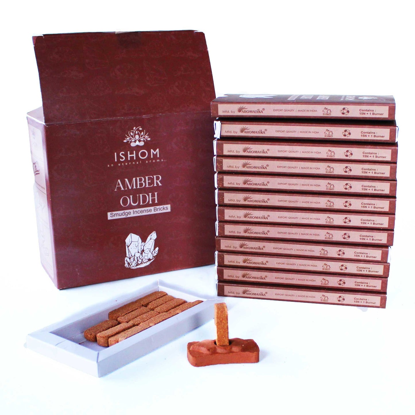 Pack of 15 Natural Incense Smudge Bricks and Burner - Amber Wood | Auro & Co