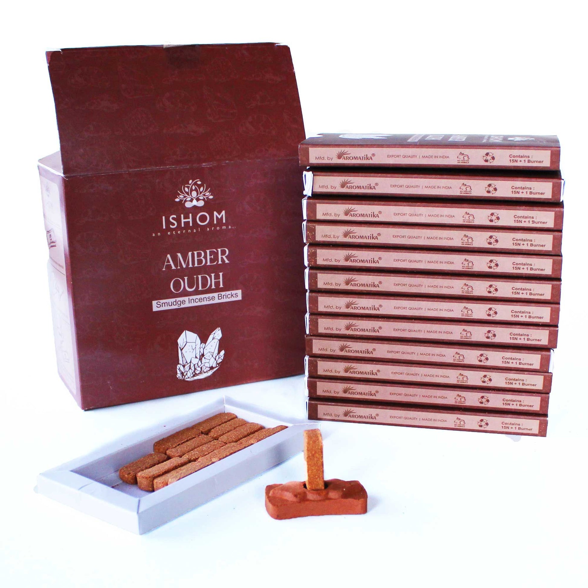 Pack of 15 Natural Incense Smudge Bricks and Burner - Amber Wood | Auro & Co