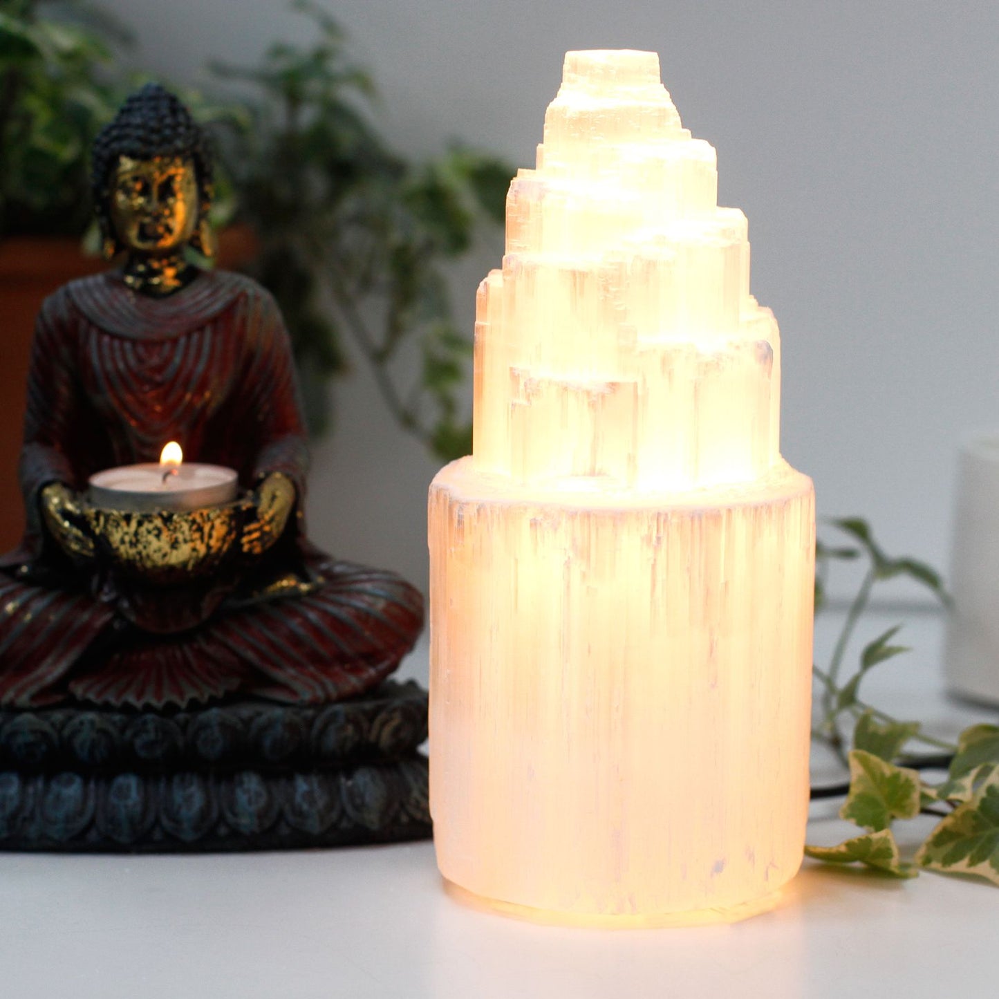 Natural Selenite Tower Lamp - 20 cm – packaging