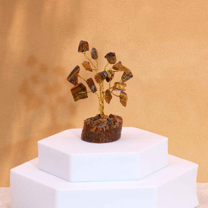 Mini Gemstone Tree On Wood Base - Tigereye (15 stones)