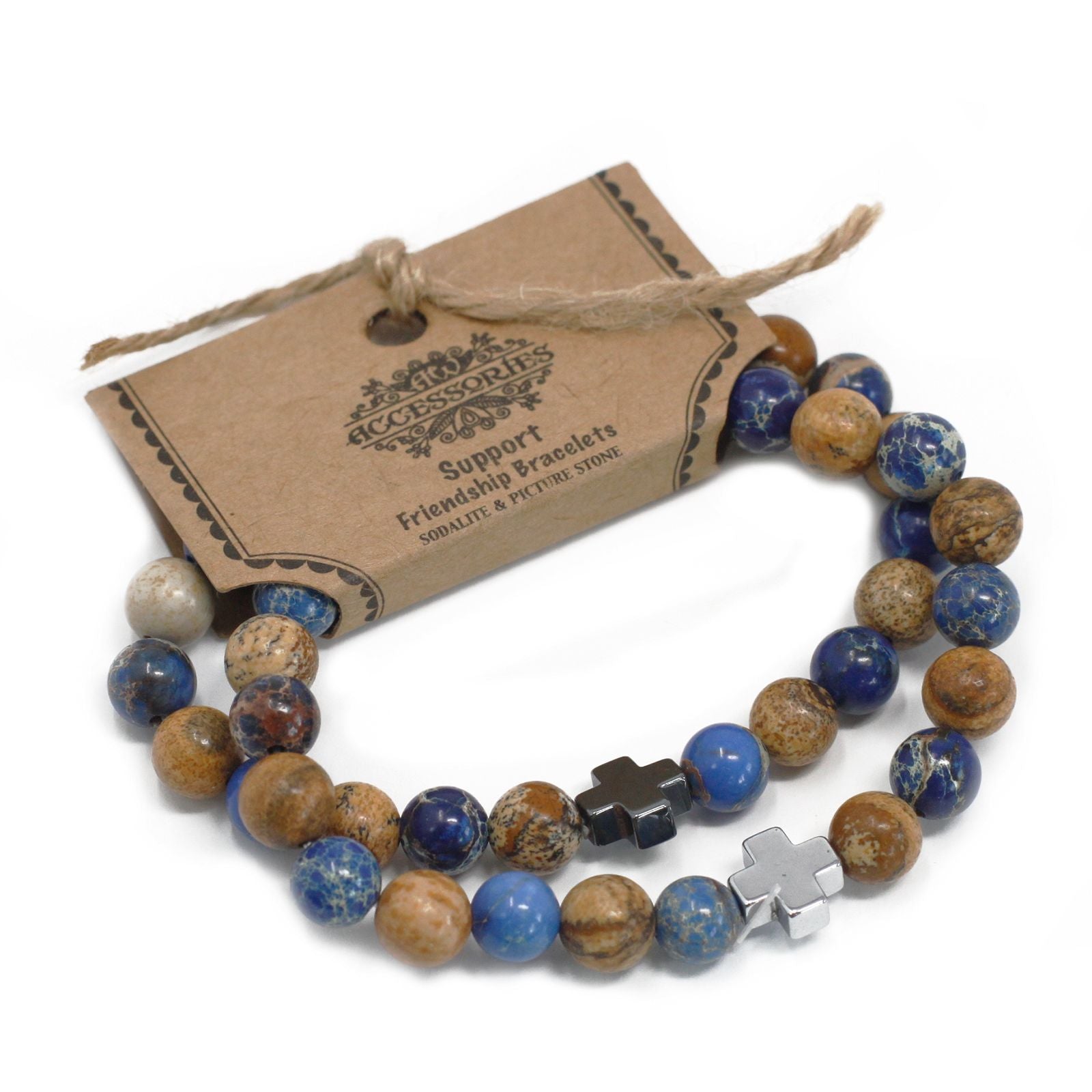 Set of 2 Gemstones Friendship Bracelets - Support - Sodalite & Picture Stone | Auro & Co