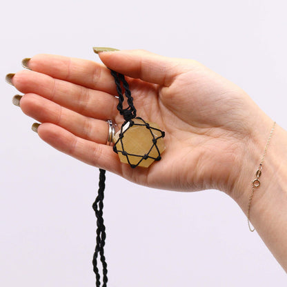Laced Gemstone Hexagon Pendant - Yellow Quartz – detail view