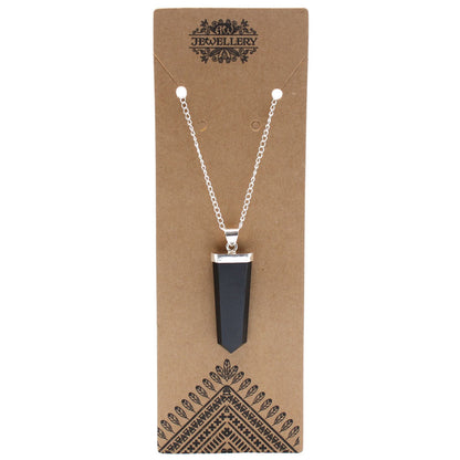 Gemstone Flat Pencil Pendant - Black Agate – detail view