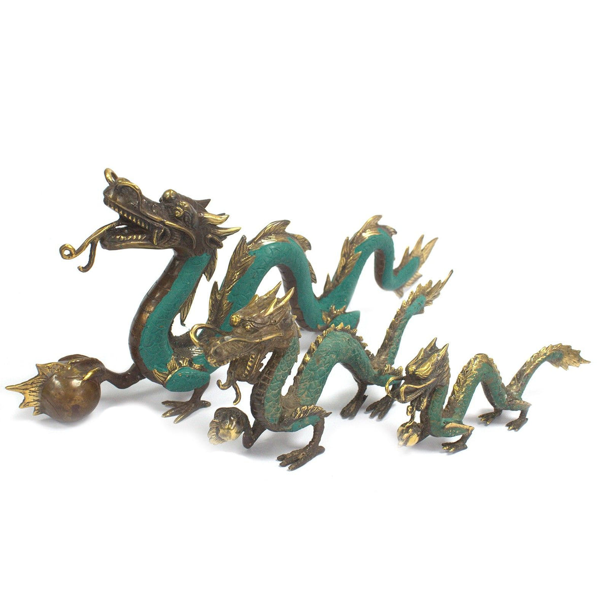 Dragon with Pearl Brass Ornament, Small, 20cm