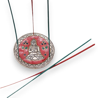 Buddha Incense Holder - Red Aluminium, 10cm
