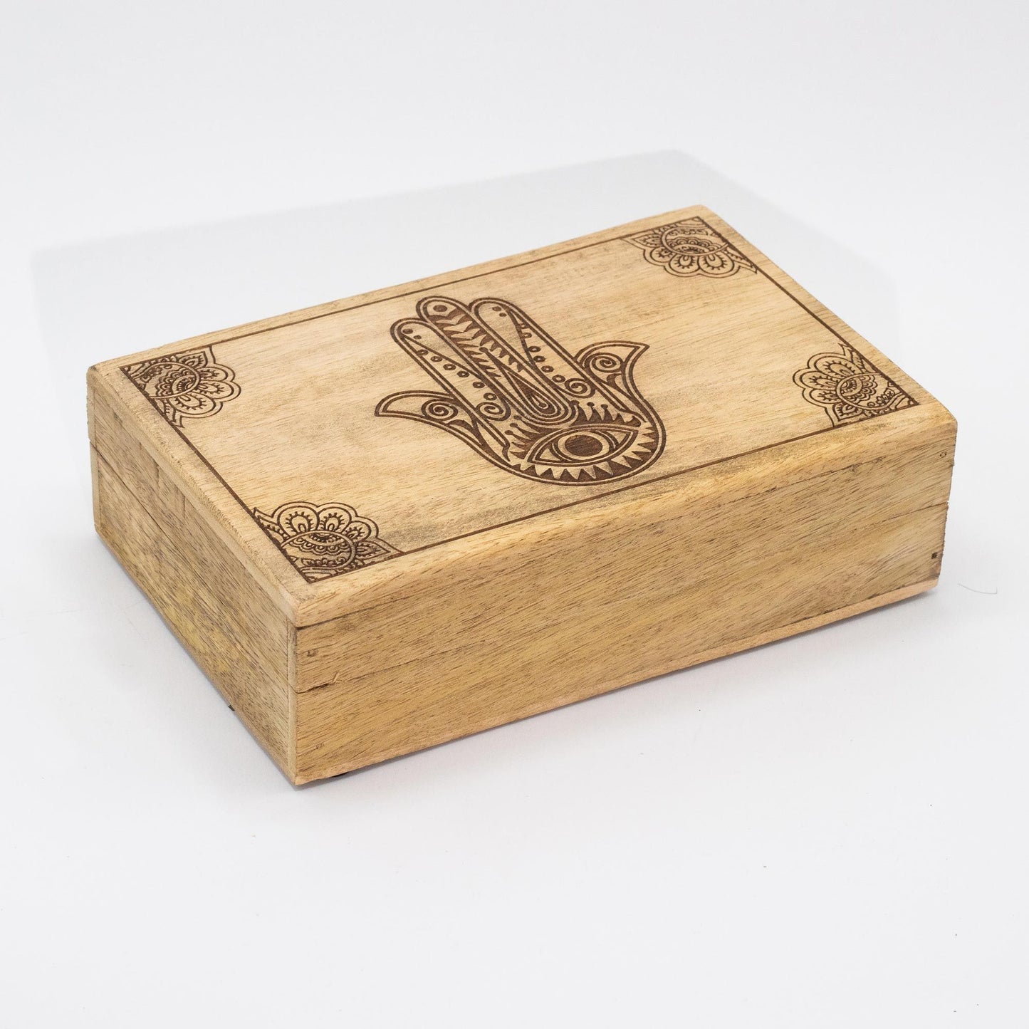 Big Rectangle Mango Wood Keepsake Box - Hamsa Black