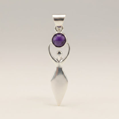Indian Devotional Pendant - Silver Plated (45cm Cord)- Goddess Amethyst – lifestyle shot