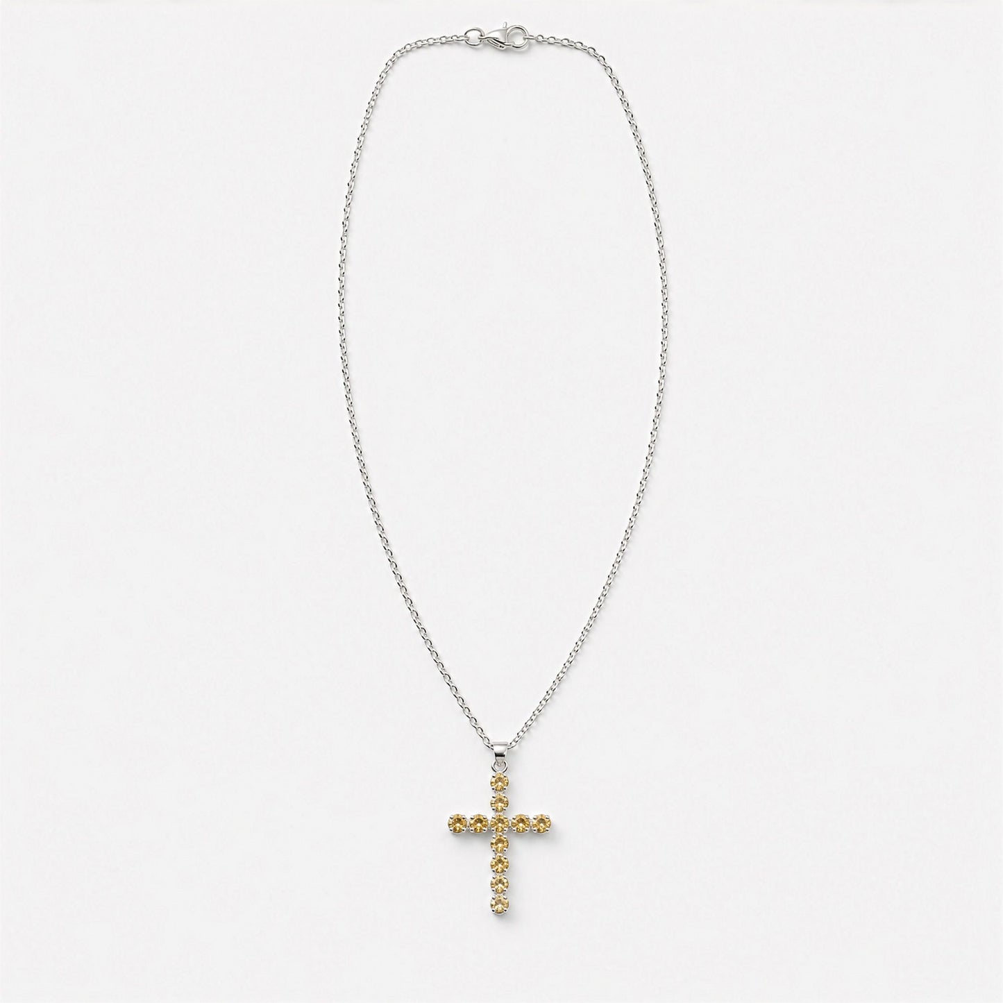 Indian Devotional Pendant - Silver Plated (45cm Chain)- Citrine Crucifix | Auro & Co