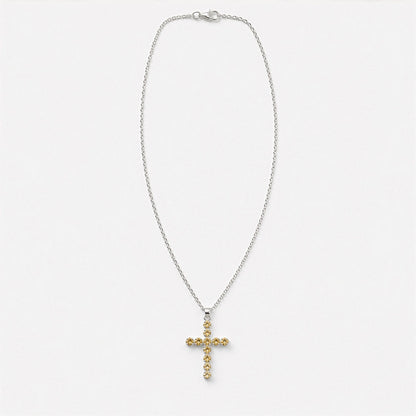 Indian Devotional Pendant - Silver Plated (45cm Chain)- Citrine Crucifix | Auro & Co
