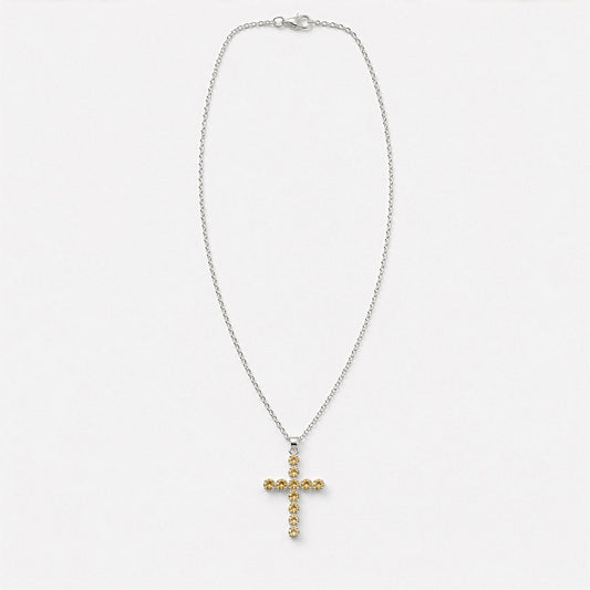 Indian Devotional Pendant - Silver Plated (45cm Chain)- Citrine Crucifix | Auro & Co