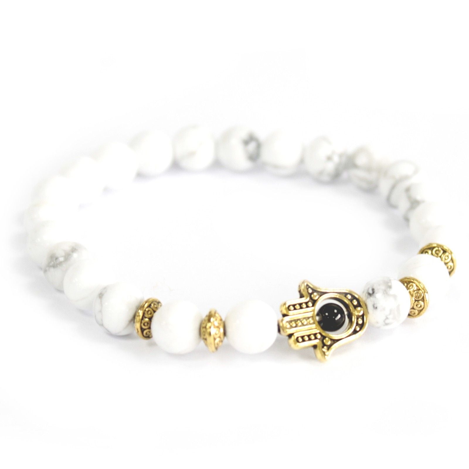 Gold Hamsa / White Stone - Gemstone Bracelet | Auro & Co