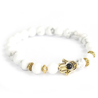 Gold Hamsa / White Stone - Gemstone Bracelet | Auro & Co