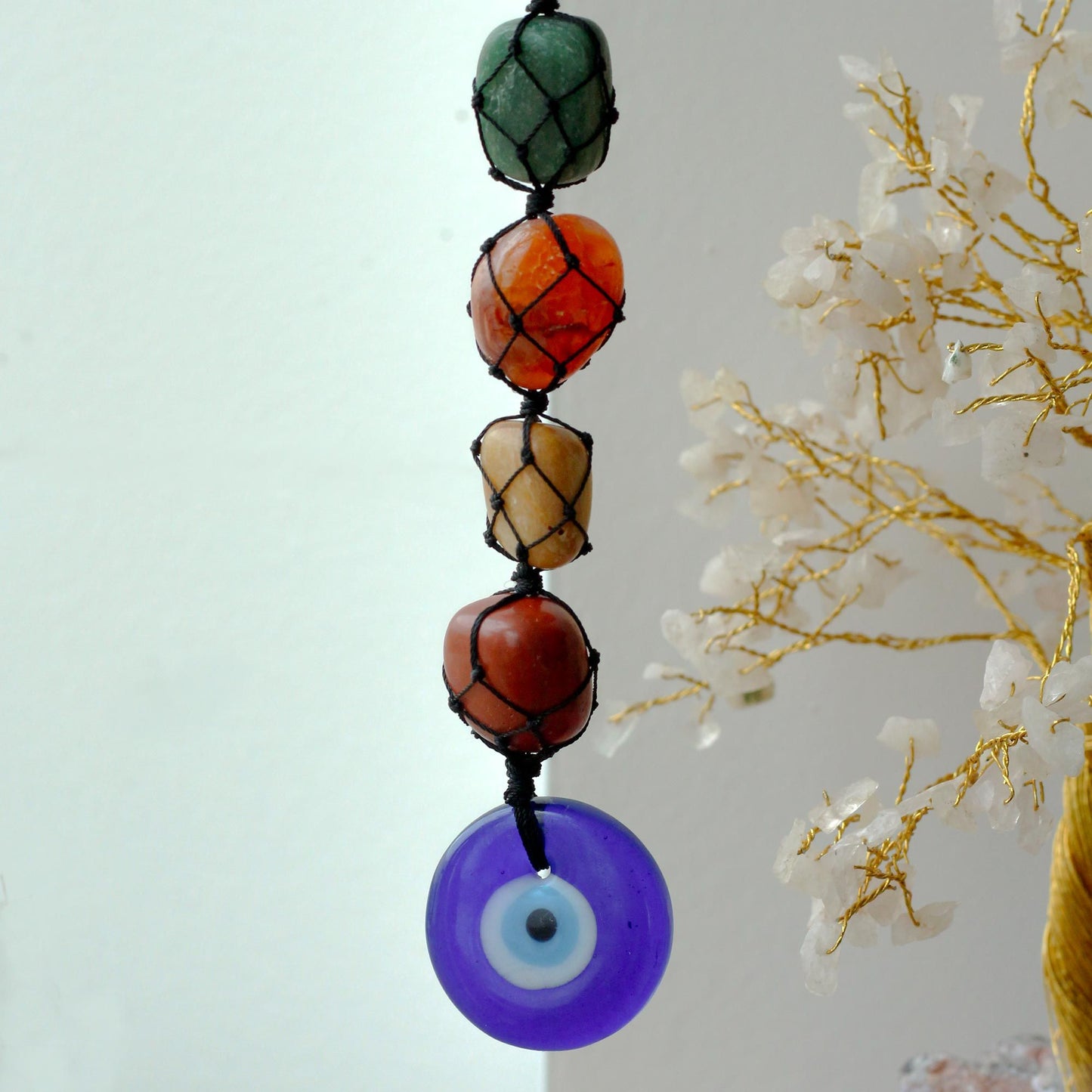 Hanging Chakra Stone  Pendant - Evil Eye – detail view