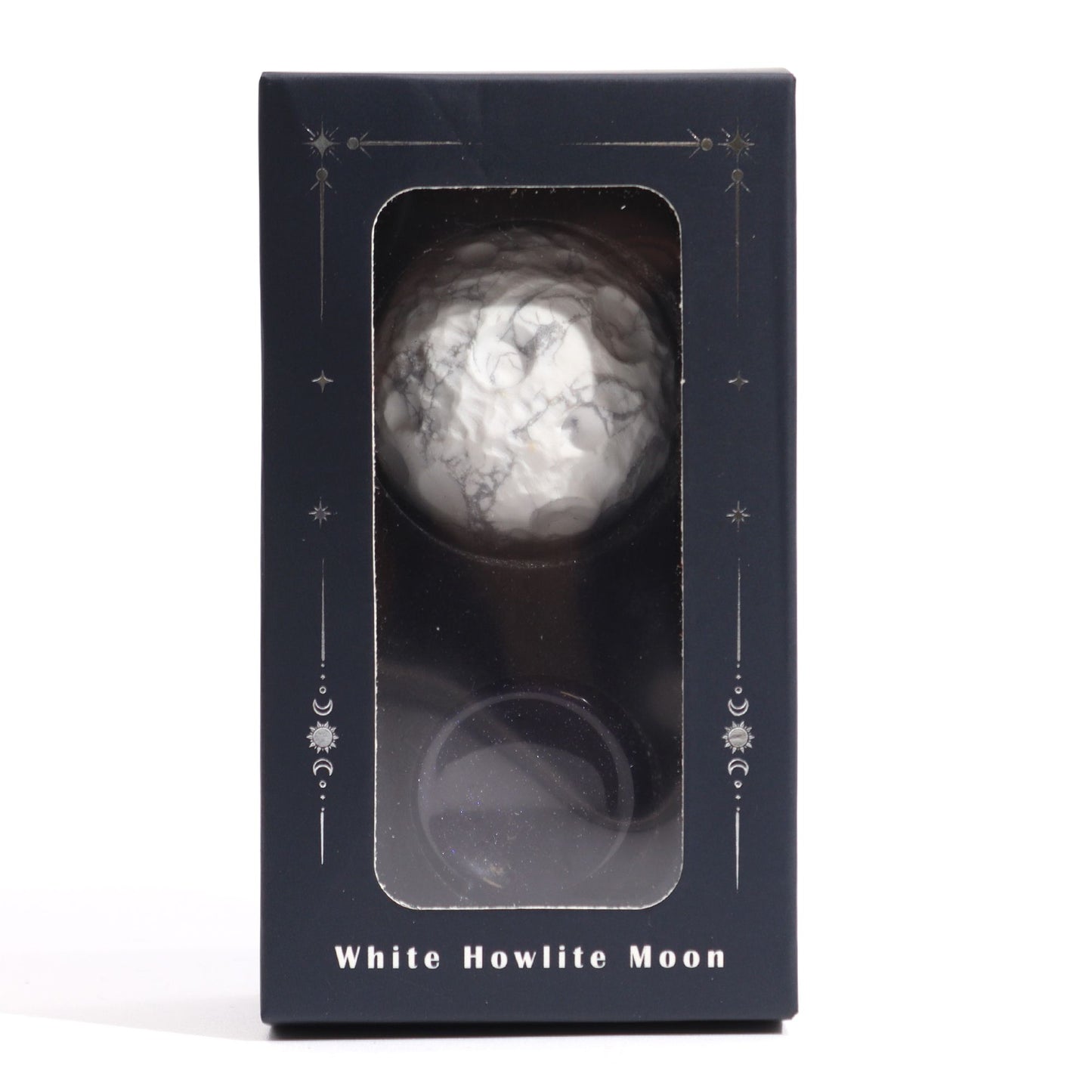 White Howlite Planet on a Sola Goldstone Stand (MOON) – packaging