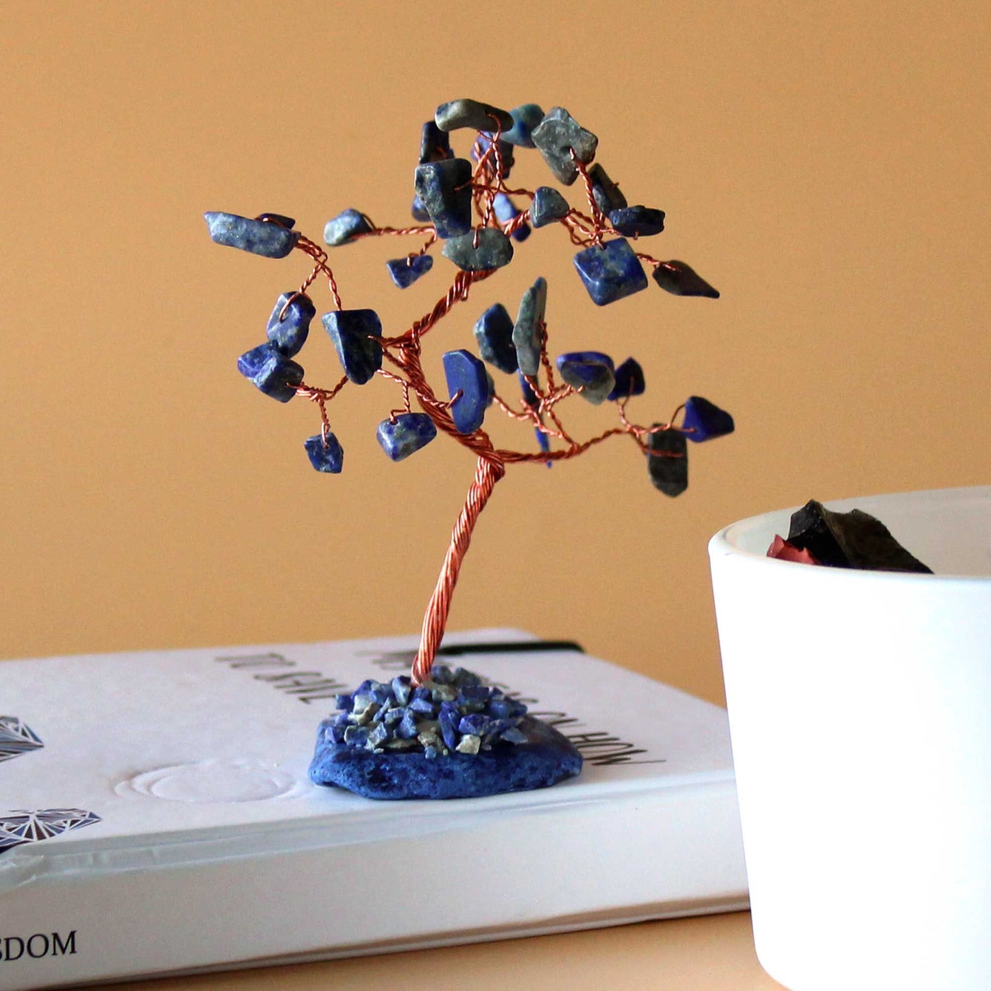 Gemstone Tree - Sodalite on Blue Agate Base (35 stones) – detail view