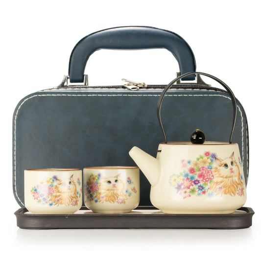 Cat Lover Travel Teapot Set, Two Cups