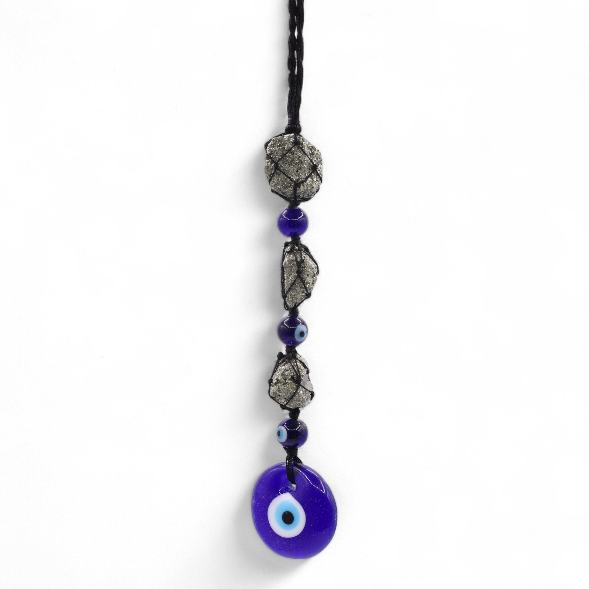Hanging Stone Pendant - Pirite Stones & Beads- Evil Eye – detail view