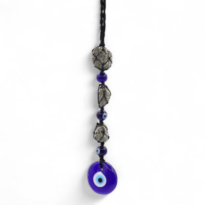 Hanging Stone Pendant - Pirite Stones & Beads- Evil Eye – detail view