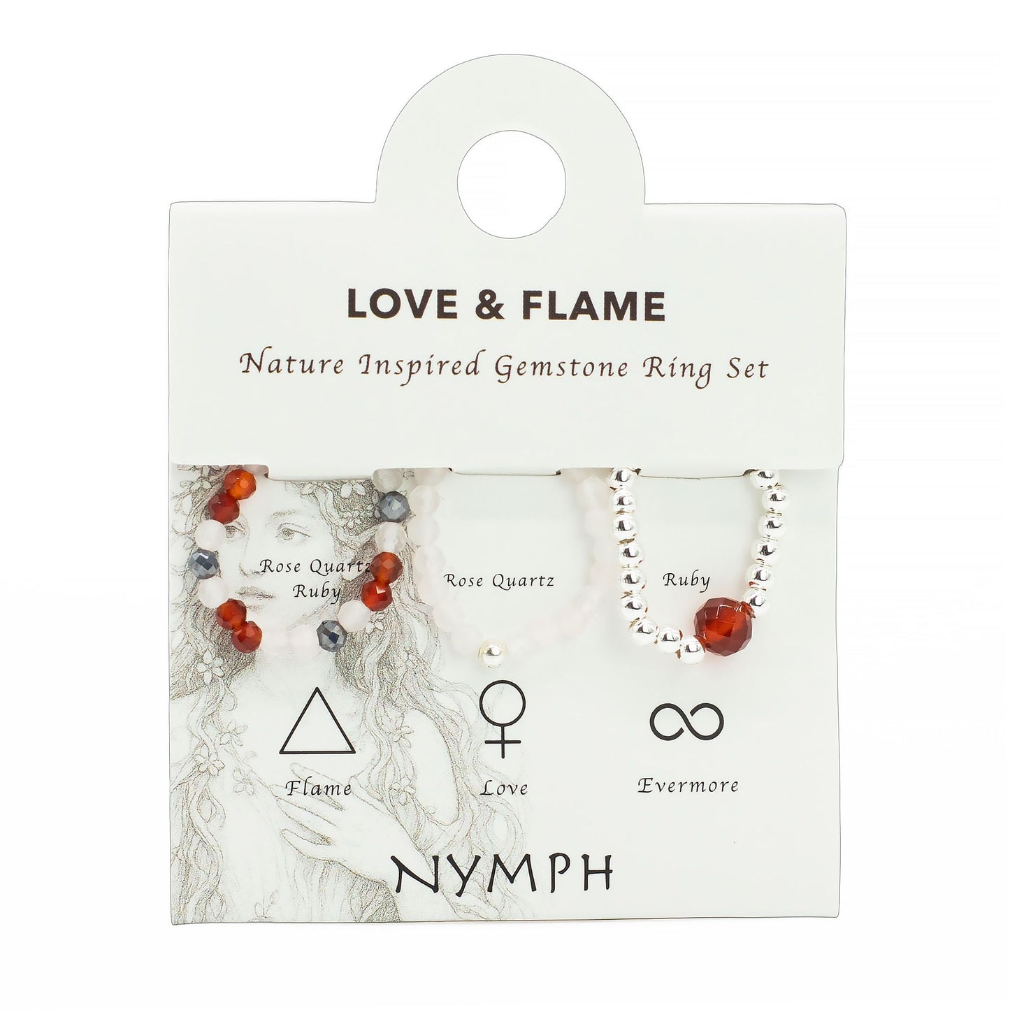 Nymph Spirit Gemstone Ring Set - Love & Flame – detail view