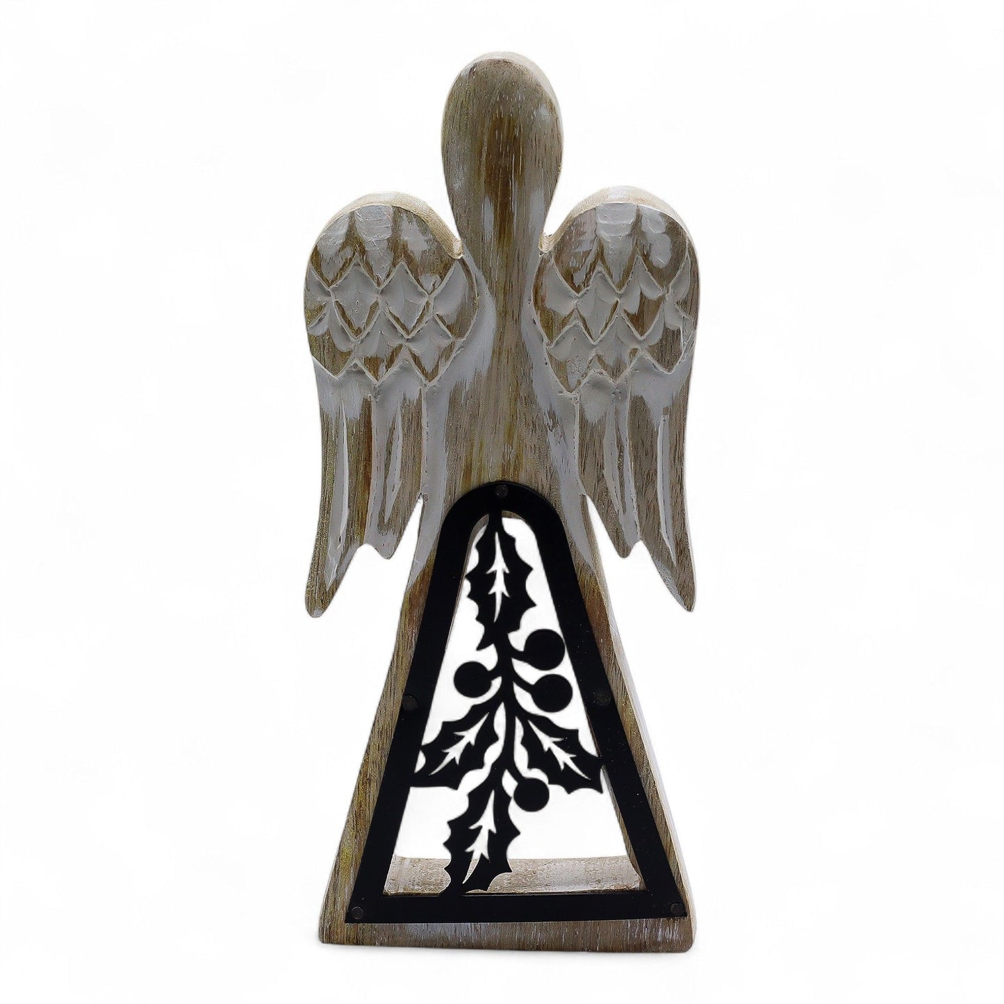 Mango Wood Angel - Whitewash with Iron Decor Cut Out | Auro & Co