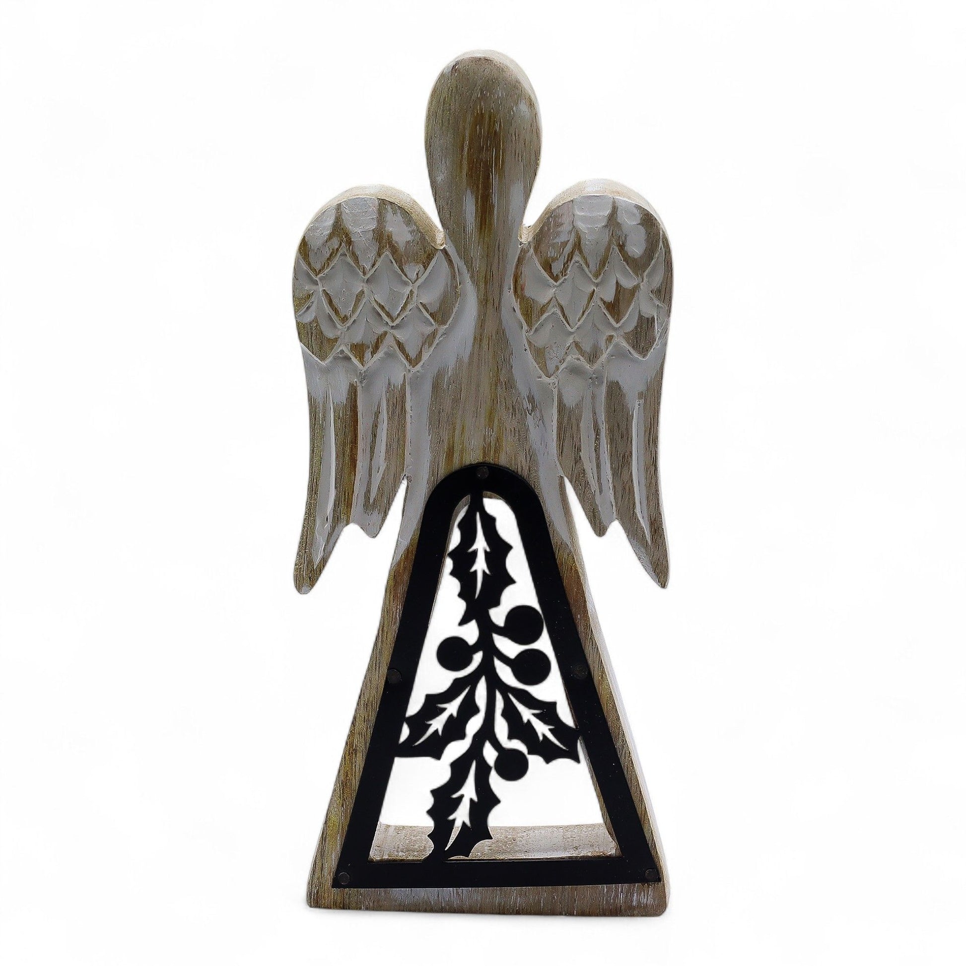 Mango Wood Angel - Whitewash with Iron Decor Cut Out | Auro & Co