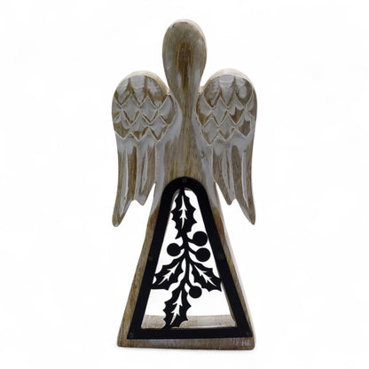 Mango Wood Angel - Whitewash with Iron Decor Cut Out | Auro & Co