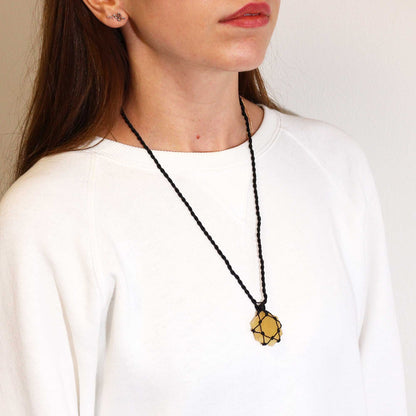 Laced Gemstone Hexagon Pendant - Yellow Quartz – lifestyle shot