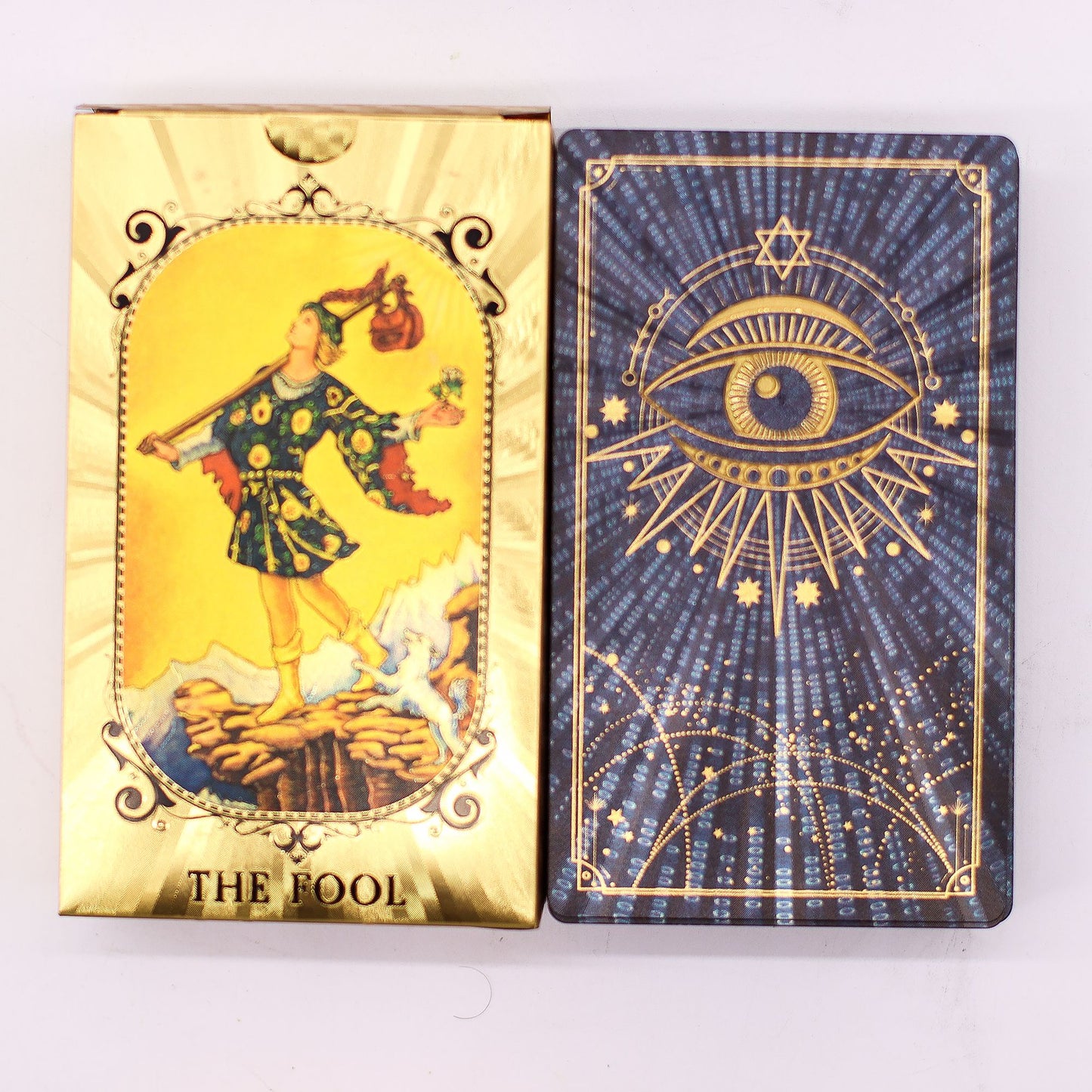 Blue & Gold Foil Tarot Card Set - All Seeing Eye - with booklet – lifestyle shot