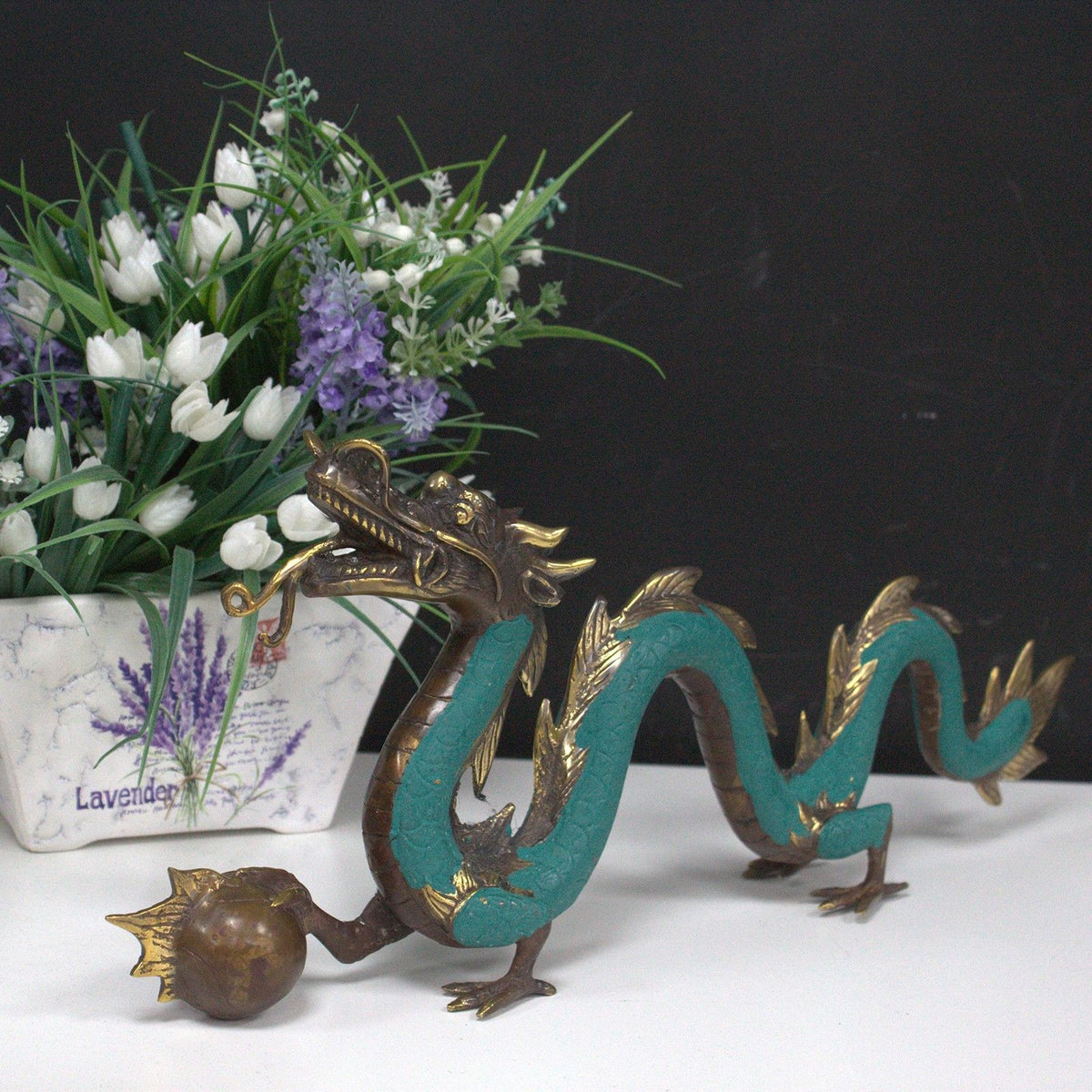Dragon with Pearl Brass Ornament, Small, 20cm