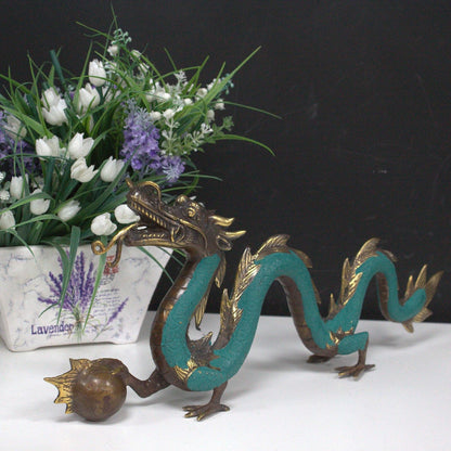 Dragon with Pearl Brass Ornament, Small, 20cm