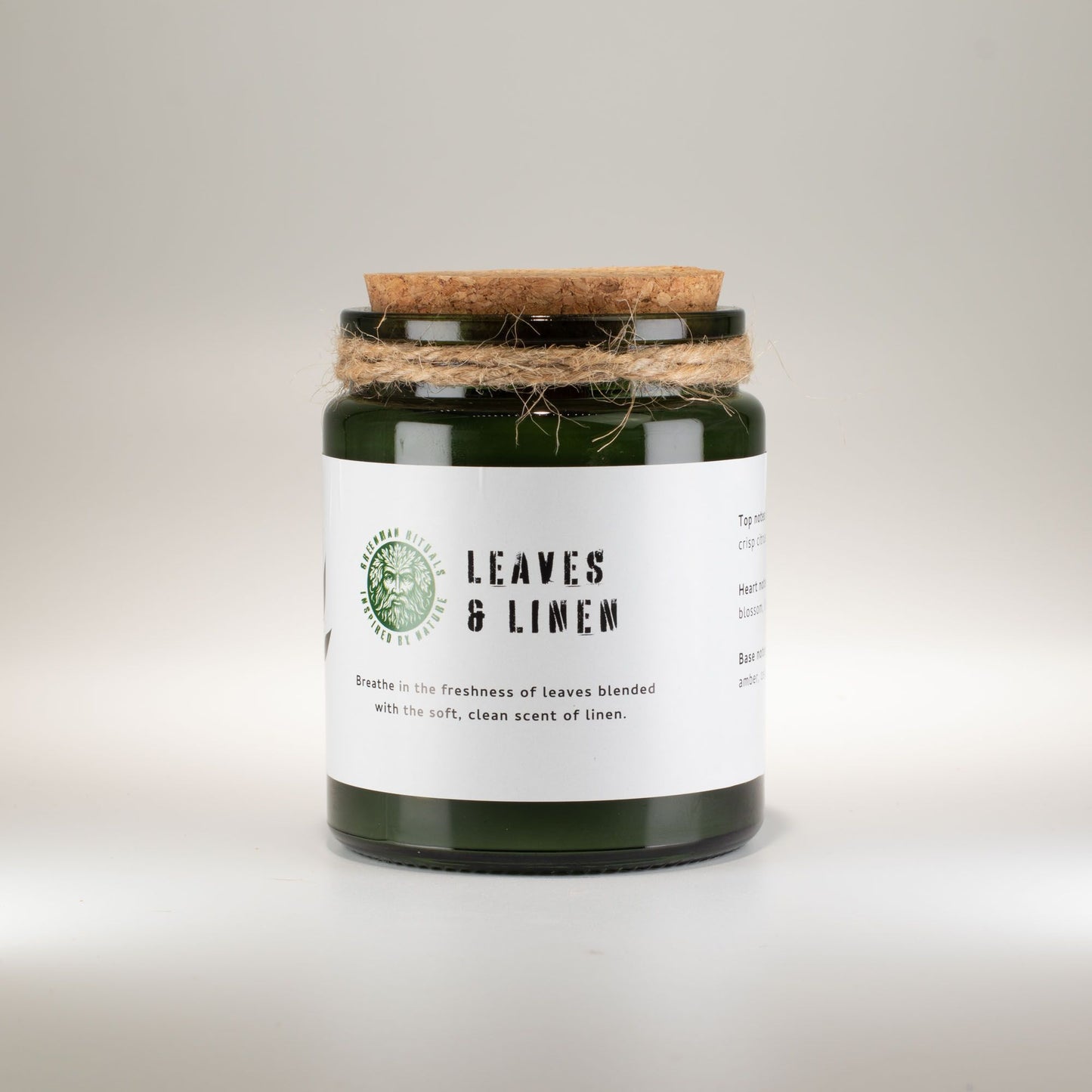 Greenman Woodwick Soy Candle - Leaves & Linen – lifestyle shot