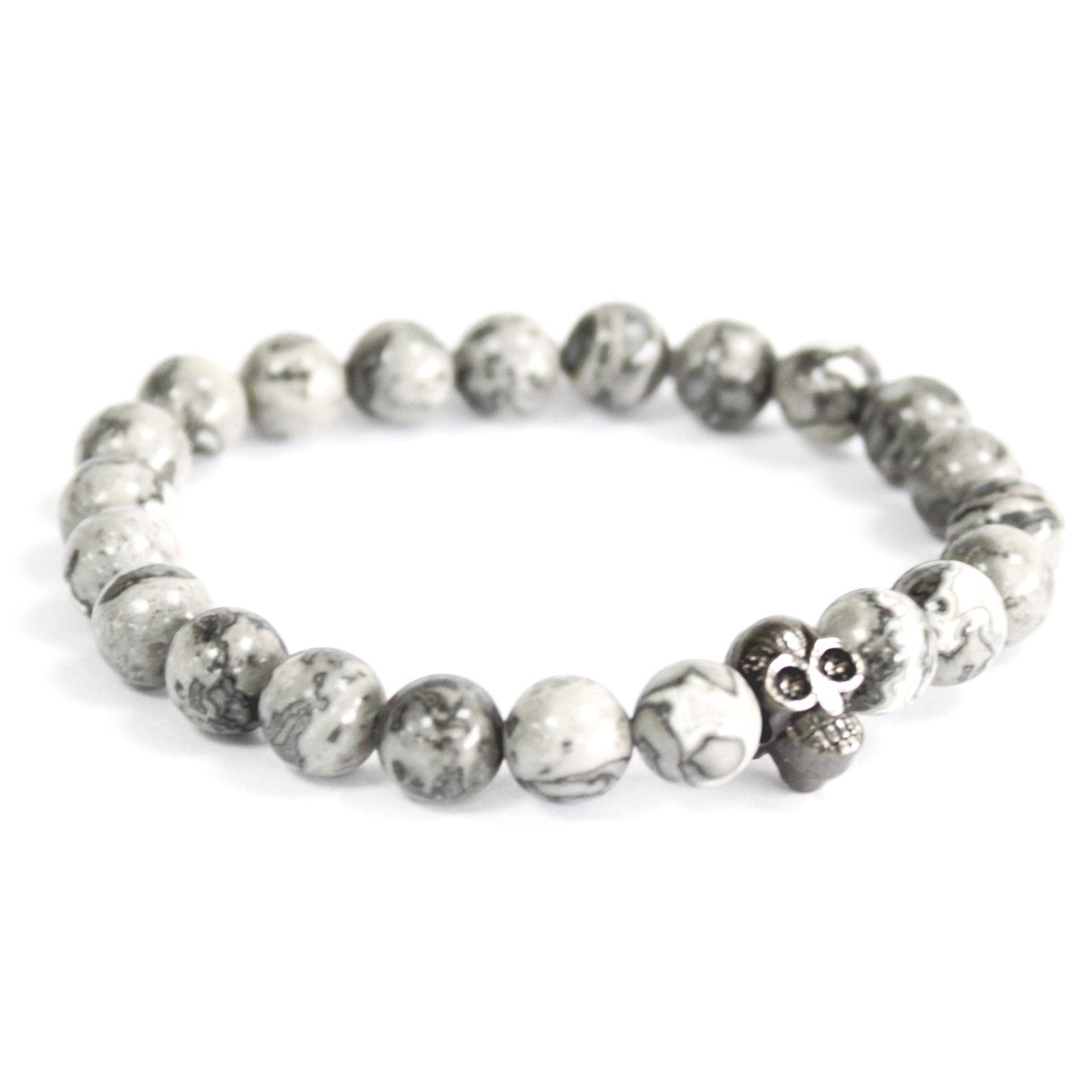 Pewter Skull / Grey Agate - Gemstone Bracelet | Auro & Co