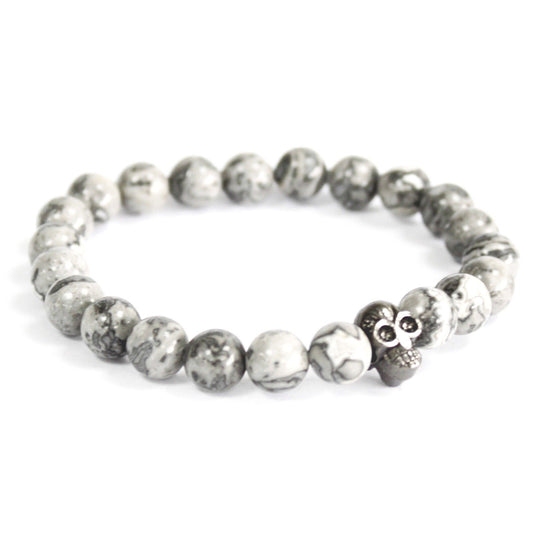 Pewter Skull / Grey Agate - Gemstone Bracelet | Auro & Co