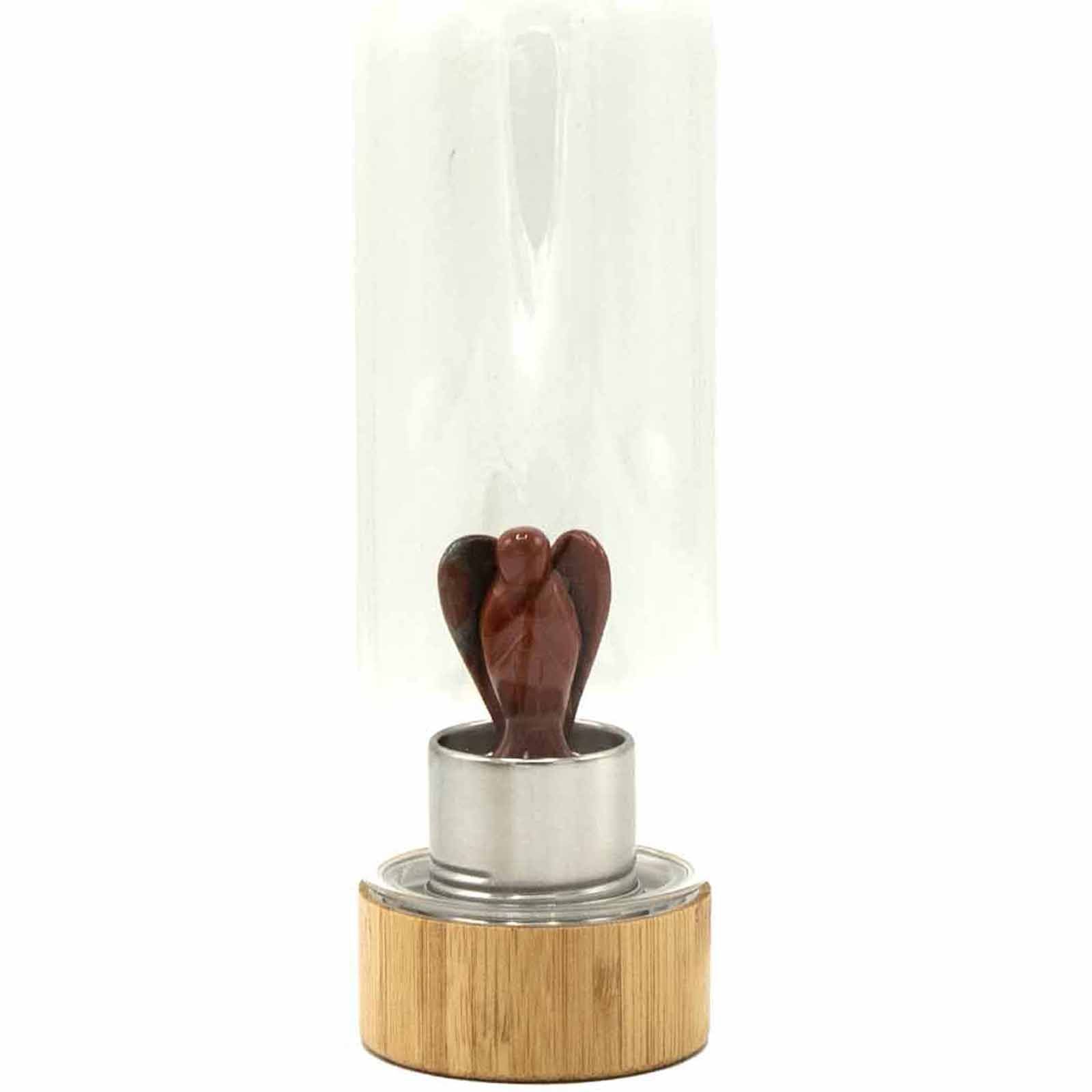 Crystal Infused Glass Water Bottle - Invigorating Red Jasper - Angel – detail view