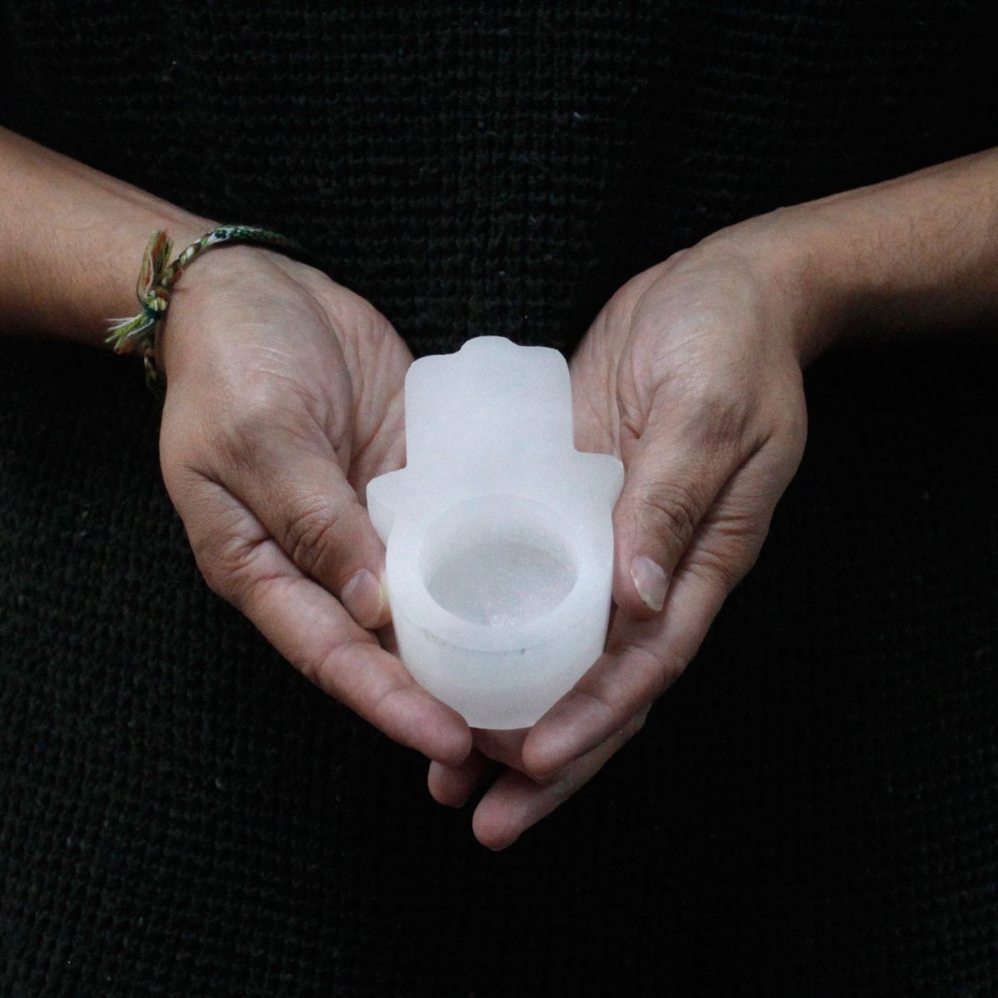 Selenite Hamsa Candle Holder  – packaging