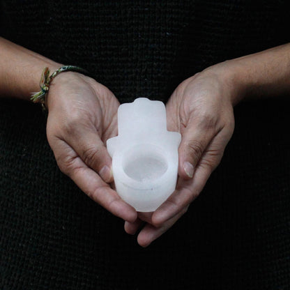 Selenite Hamsa Candle Holder  – packaging