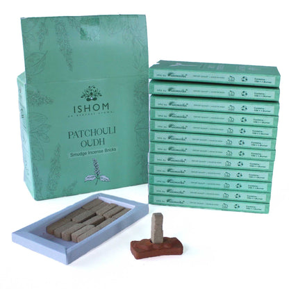 Pack of 15 Natural Incense Smudge Bricks and Burner - Patchouli Wood | Auro & Co